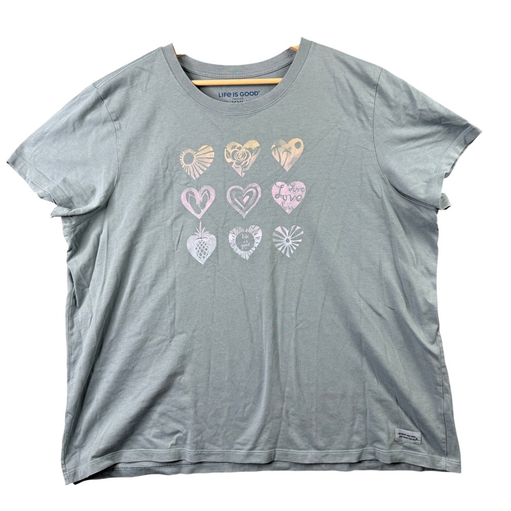 Life is Good Womens XXL Crusher Tee Blue Gray Heart Graphic Short Sleeve T-Shirt